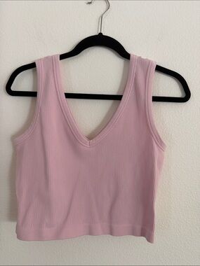 GB girls Ribbed V-Neck Crop Tank Top - Light Pink
